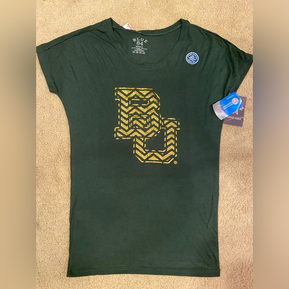 Green Women’s Gold Glitter Baylor University short sleeve T-shirt size small